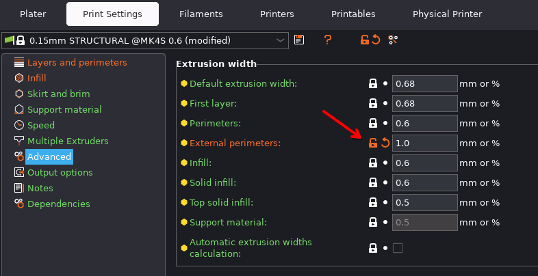 Extrusion width in PrusaSlicer