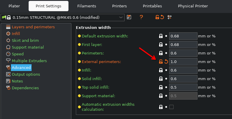 Extrusion width in PrusaSlicer